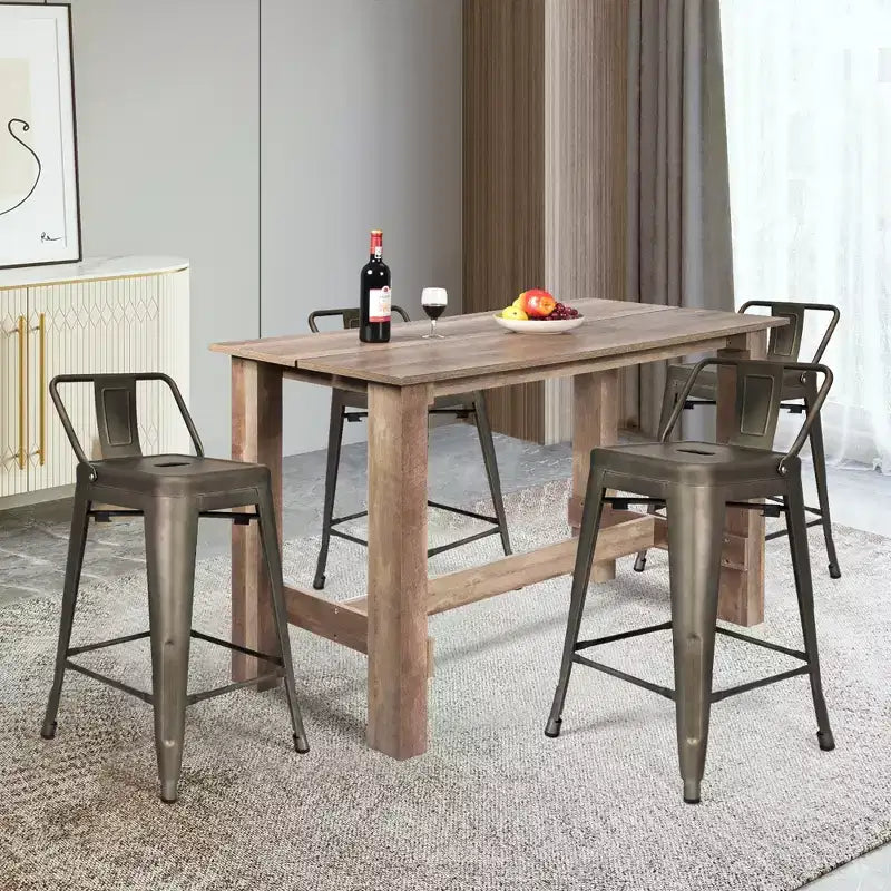 Costway Ensemble Table à Manger 5 Pièces Cuisine Table Rectangulaire Hauteur Comptoir avec 4 Tabourets de Bar