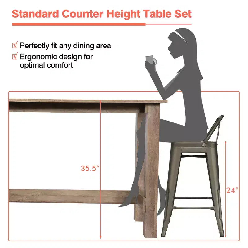 Costway Ensemble Table à Manger 5 Pièces Cuisine Table Rectangulaire Hauteur Comptoir avec 4 Tabourets de Bar