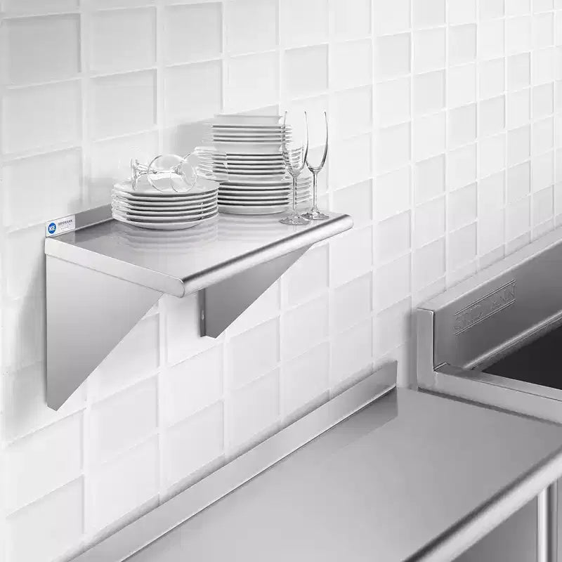 Étagères murales de cuisine GRIDMANN en acier inoxydable, profondeur 18 po, avec dosseret - Certifié NSF