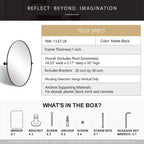ANDY STAR Miroir mural ovale décoratif moderne 50,8 x 76,2 cm pour salle de bain avec cadre en métal en acier inoxydable, noir mat