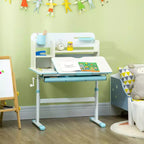 Bureau d'enfant Qaba, table d'étude scolaire réglable en hauteur pour enfants, bureau d'écriture pour étudiant avec plateau inclinable, tiroir, étagère de rangement, porte-stylo