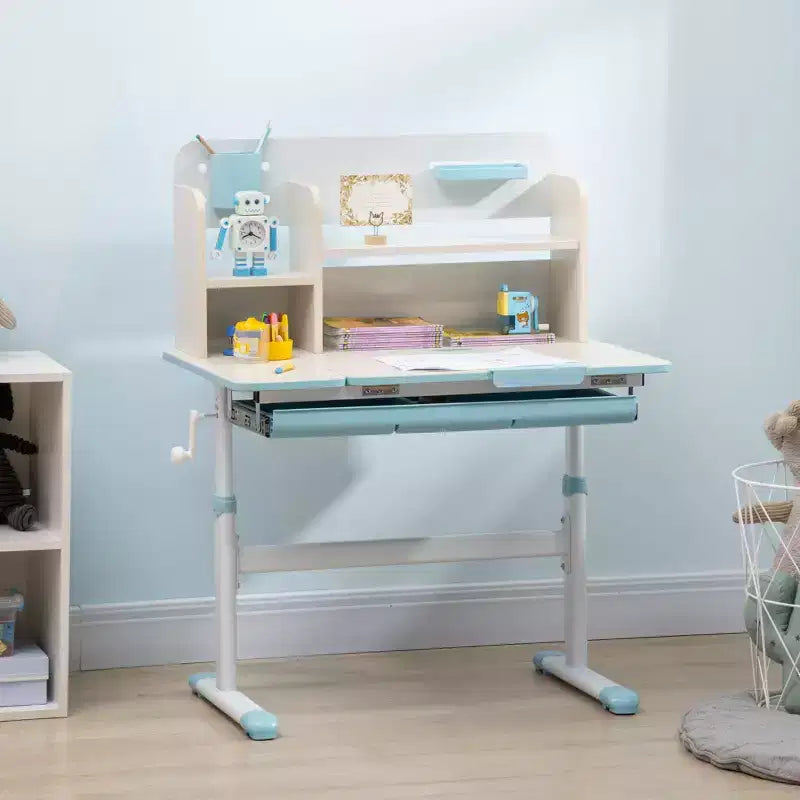 Bureau d'enfant Qaba, table d'étude scolaire réglable en hauteur pour enfants, bureau d'écriture pour étudiant avec plateau inclinable, tiroir, étagère de rangement, porte-stylo