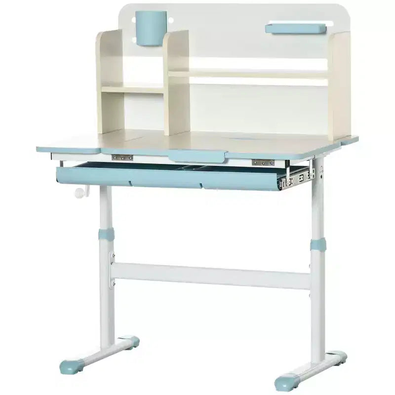 Bureau d'enfant Qaba, table d'étude scolaire réglable en hauteur pour enfants, bureau d'écriture pour étudiant avec plateau inclinable, tiroir, étagère de rangement, porte-stylo
