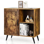 Meuble de rangement Mid-century Costway avec porte, placard avec 4 pieds, étagère réglable, marron rustique
