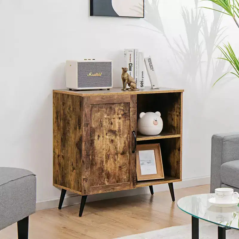 Meuble de rangement Mid-century Costway avec porte, placard avec 4 pieds, étagère réglable, marron rustique