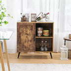 Meuble de rangement Mid-century Costway avec porte, placard avec 4 pieds, étagère réglable, marron rustique