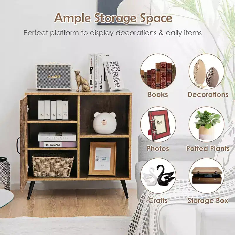 Meuble de rangement Mid-century Costway avec porte, placard avec 4 pieds, étagère réglable, marron rustique