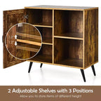 Meuble de rangement Mid-century Costway avec porte, placard avec 4 pieds, étagère réglable, marron rustique