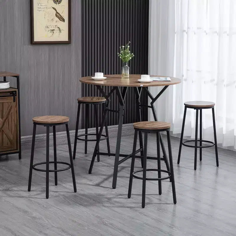 HOMCOM Ensemble table et 4 tabourets de bar industriels 5 pièces, table à manger peu encombrante pour pub et cuisine, marron