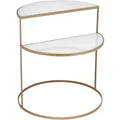 Kensington Hill Danica Modern Metal Accent Side End Table 25 x 22 1/4 Gold 2-Tier Half-Moon White Tempered Glass for Living Room Bedroom Bedside