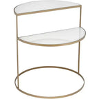 Kensington Hill Danica Modern Metal Accent Side End Table 25 x 22 1/4 Gold 2-Tier Half-Moon White Tempered Glass for Living Room Bedroom Bedside