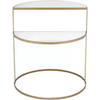 Kensington Hill Danica Table d'appoint moderne en métal 25 x 22 1/4 Or, 2 niveaux, demi-lune, verre trempé blanc pour salon, chambre à coucher, chevet