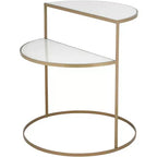 Kensington Hill Danica Table d'appoint moderne en métal 25 x 22 1/4 Or, 2 niveaux, demi-lune, verre trempé blanc pour salon, chambre à coucher, chevet