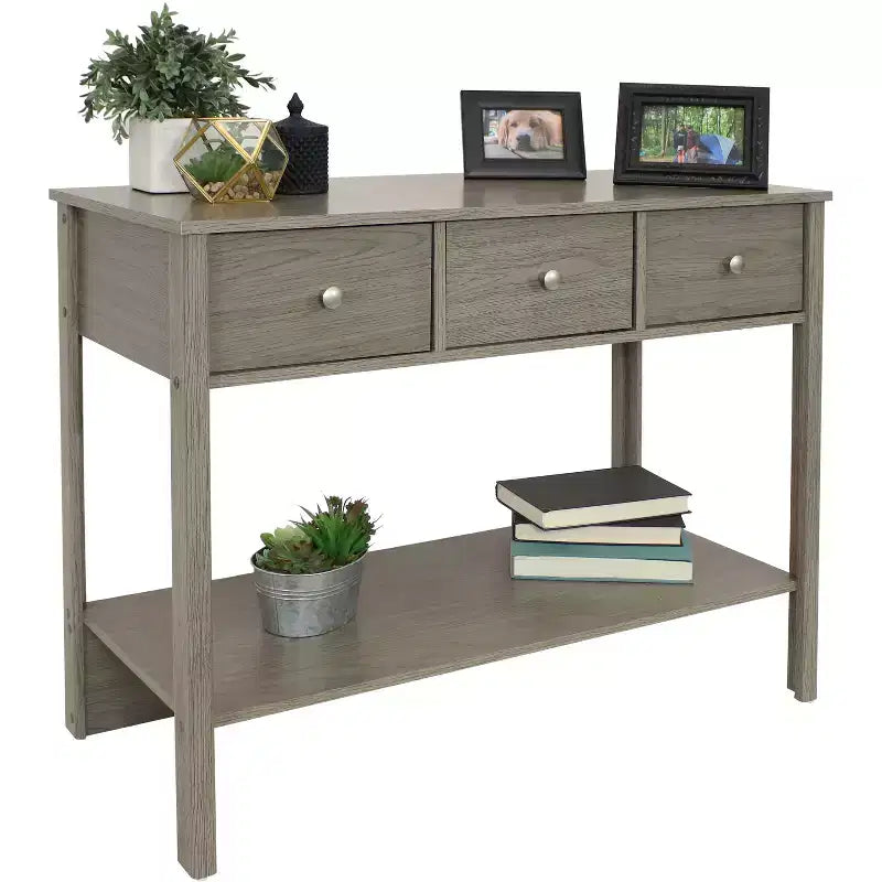 Sunnydaze – Console d'entrée d'intérieur en MDF avec 3 tiroirs – 76 cm H – Gris tonnerre
