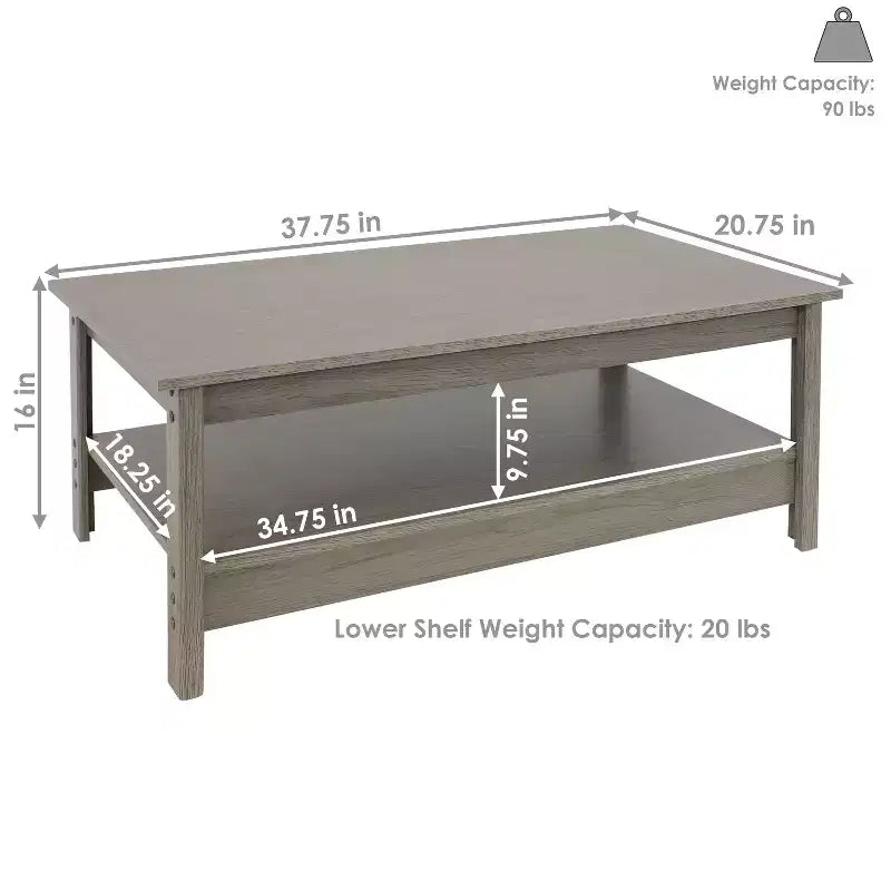 Sunnydaze Table Basse d'Intérieur en MDF avec Étagère Inférieure - 40,6 cm H - Gris Tonnerre