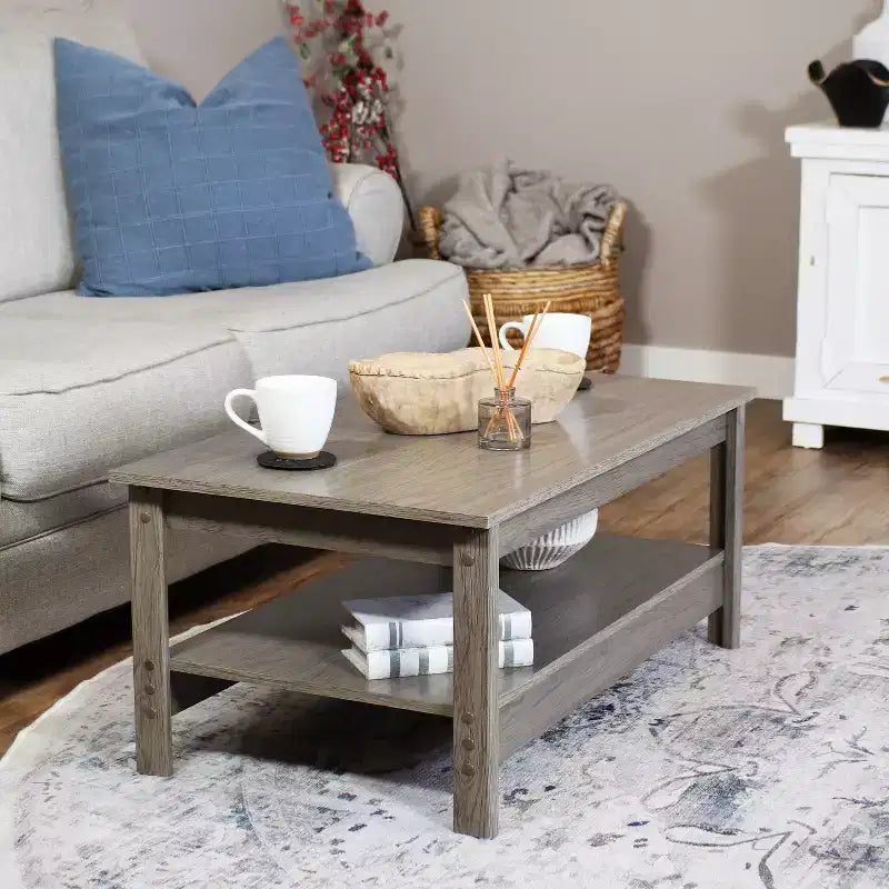 Sunnydaze Table Basse d'Intérieur en MDF avec Étagère Inférieure - 40,6 cm H - Gris Tonnerre