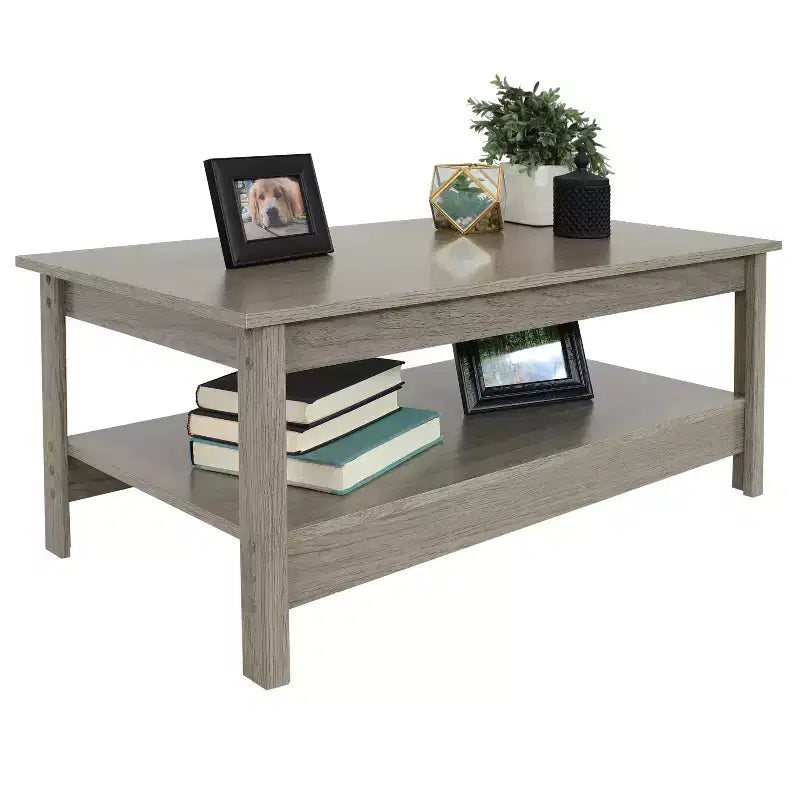 Sunnydaze Table Basse d'Intérieur en MDF avec Étagère Inférieure - 40,6 cm H - Gris Tonnerre