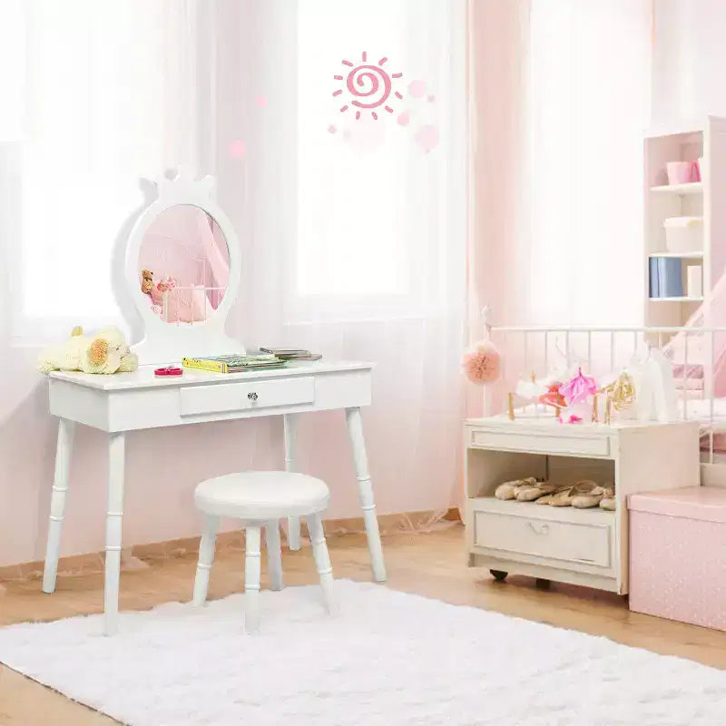 Costway Coiffeuse Enfant Table de Maquillage & Chaise Ensemble de Jeu pour Enfants
