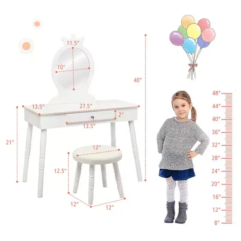Costway Coiffeuse Enfant Table de Maquillage & Chaise Ensemble de Jeu pour Enfants