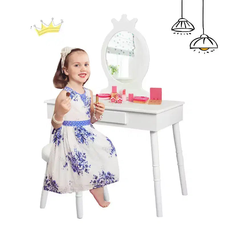 Costway Coiffeuse Enfant Table de Maquillage & Chaise Ensemble de Jeu pour Enfants