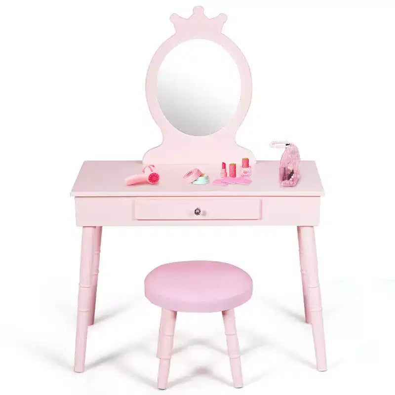 Costway Coiffeuse Enfant Table de Maquillage & Chaise Ensemble de Jeu pour Enfants