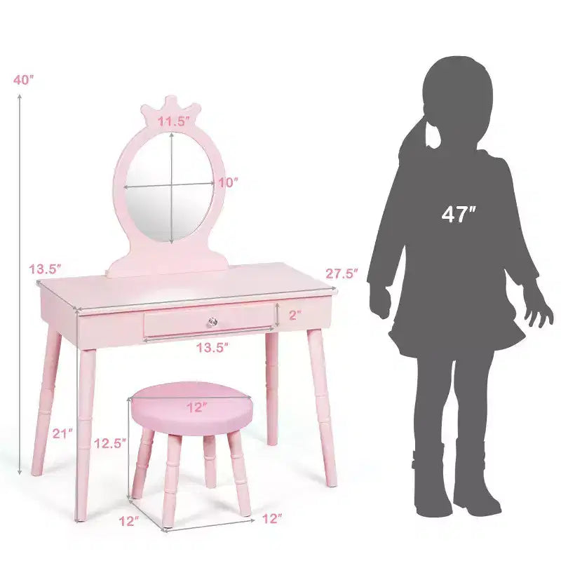 Costway Coiffeuse Enfant Table de Maquillage & Chaise Ensemble de Jeu pour Enfants