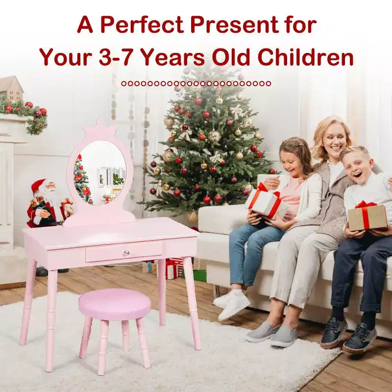 Costway Coiffeuse Enfant Table de Maquillage & Chaise Ensemble de Jeu pour Enfants