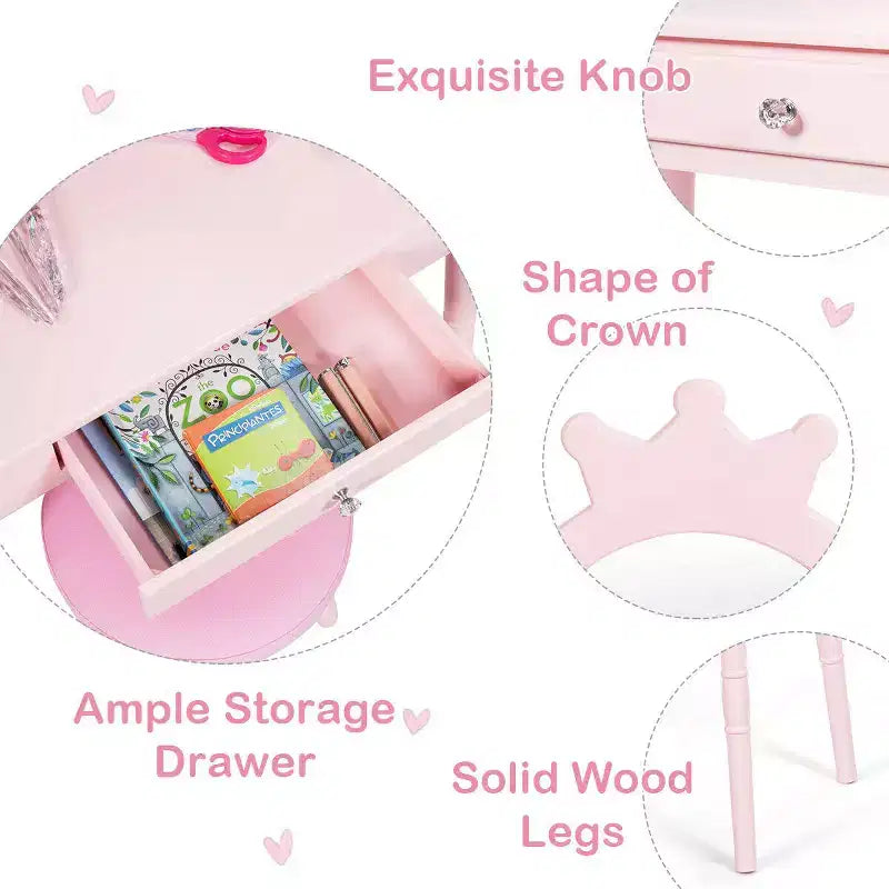 Costway Coiffeuse Enfant Table de Maquillage & Chaise Ensemble de Jeu pour Enfants