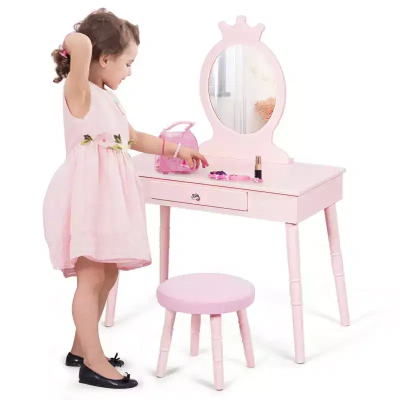 Costway Coiffeuse Enfant Table de Maquillage & Chaise Ensemble de Jeu pour Enfants