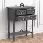 Console d'entrée Costway avec 3 tiroirs et étagère ouverte pour couloir et salon Gris foncé