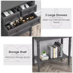 Console d'entrée Costway avec 3 tiroirs et étagère ouverte pour couloir et salon Gris foncé
