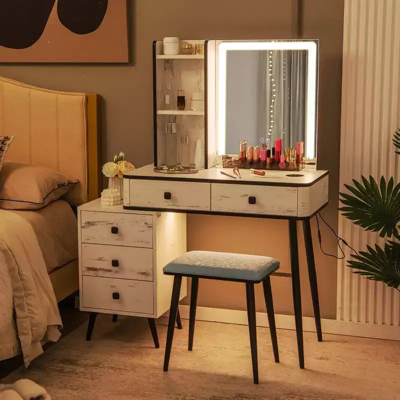 Coiffeuse Costway avec miroir éclairé dimmable 3 modes d'éclairage