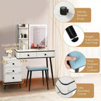 Coiffeuse Costway avec miroir éclairé dimmable 3 modes d'éclairage
