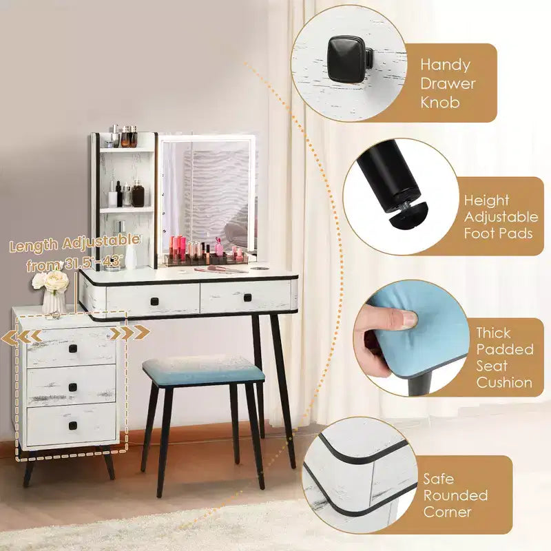 Coiffeuse Costway avec miroir éclairé dimmable 3 modes d'éclairage
