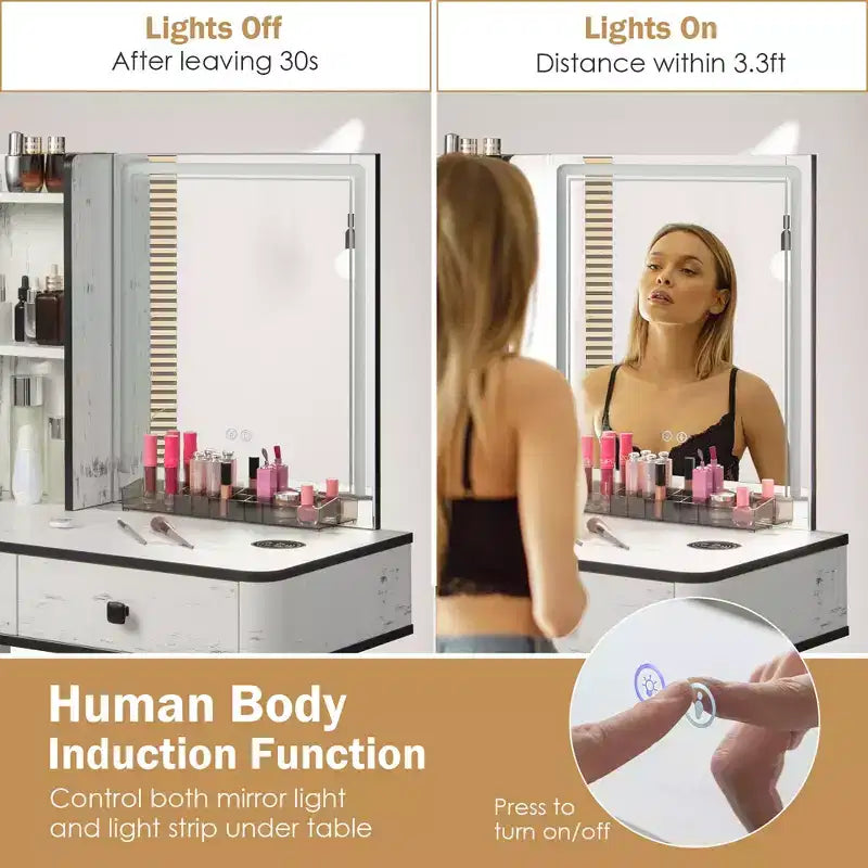 Coiffeuse Costway avec miroir éclairé dimmable 3 modes d'éclairage