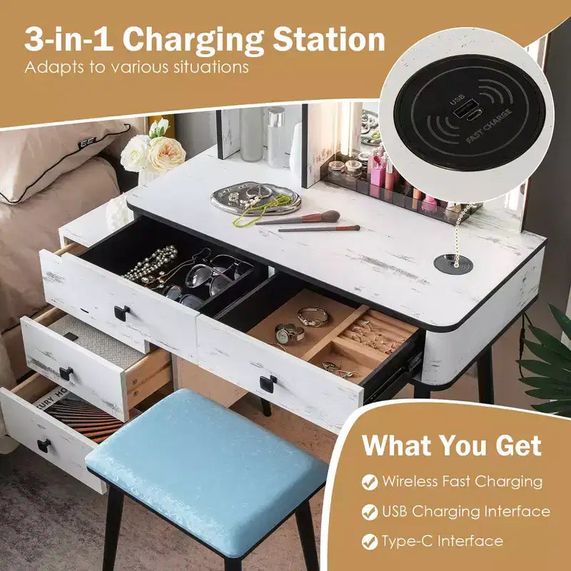 Coiffeuse Costway avec miroir éclairé dimmable 3 modes d'éclairage