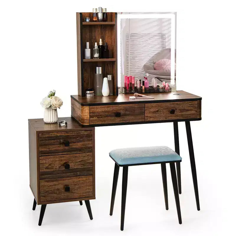 Coiffeuse Costway avec miroir éclairé dimmable 3 modes d'éclairage