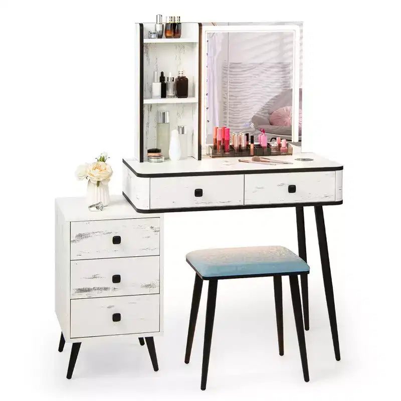 Coiffeuse Costway avec miroir éclairé dimmable 3 modes d'éclairage