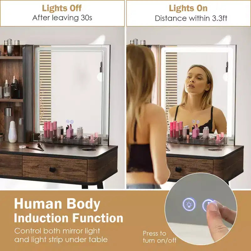 Coiffeuse Costway avec miroir éclairé dimmable 3 modes d'éclairage