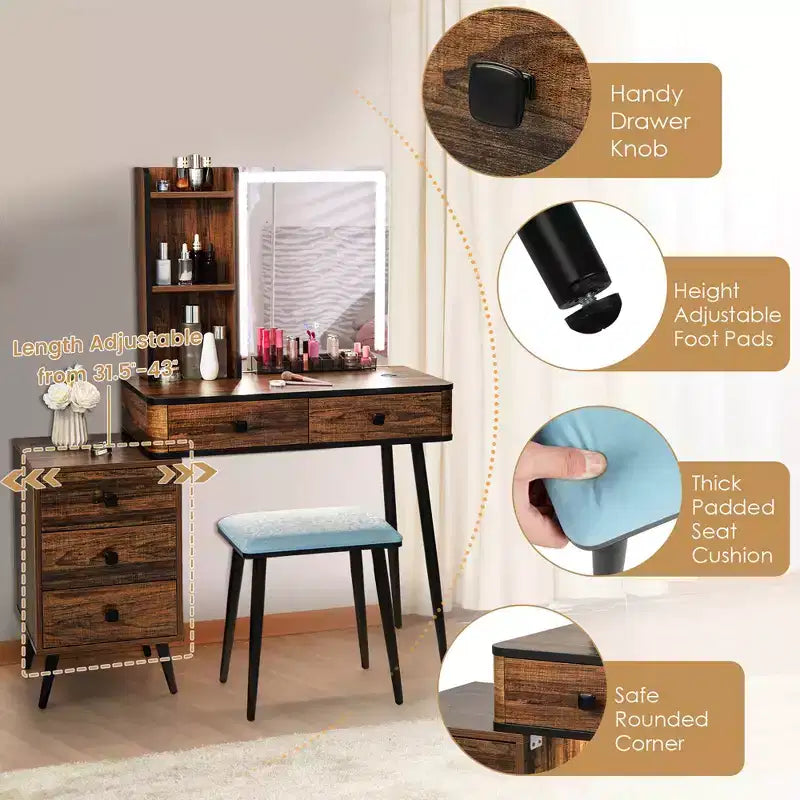 Coiffeuse Costway avec miroir éclairé dimmable 3 modes d'éclairage