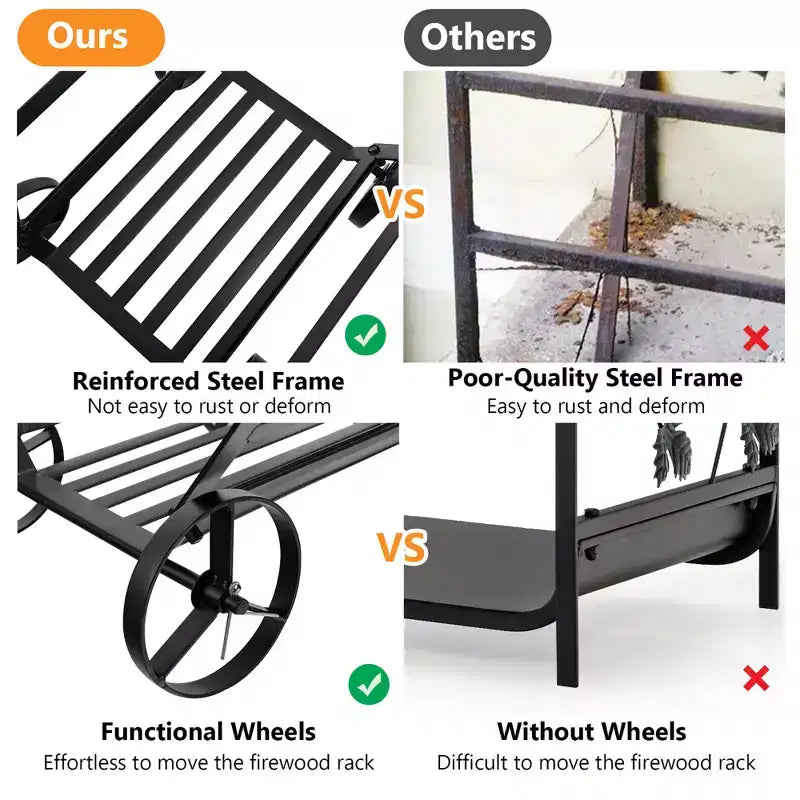 Range-bûches Costway en acier avec roues