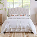 Upholstered Linen Platform Bed Frame with Curved Tufted Adjustable Headboard Beige-ModernLuxe