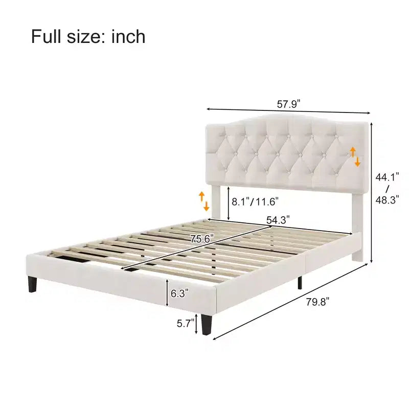 Cadre de lit plateforme en lin rembourré avec tête de lit capitonnée incurvée réglable Beige-ModernLuxe