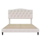 Cadre de lit plateforme en lin rembourré avec tête de lit capitonnée incurvée réglable Beige-ModernLuxe