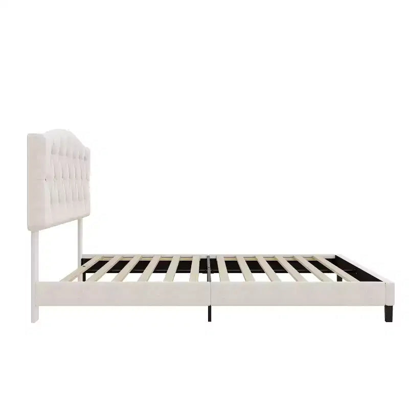 Cadre de lit plateforme en lin rembourré avec tête de lit capitonnée incurvée réglable Beige-ModernLuxe