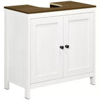 kleankin Bathroom Sink Cabinet, Floor Standing Under Sink Cabinet, Freestanding Storage Cupboard with Adjustable Shelf, Double Doors, Antique White