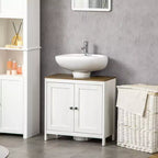Meuble sous-lavabo kleankin, meuble de salle de bain sur pied, placard de rangement autoportant avec étagère réglable, deux portes, blanc antique