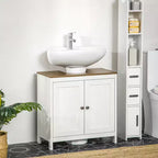 Meuble sous-lavabo kleankin, meuble de salle de bain sur pied, placard de rangement autoportant avec étagère réglable, deux portes, blanc antique