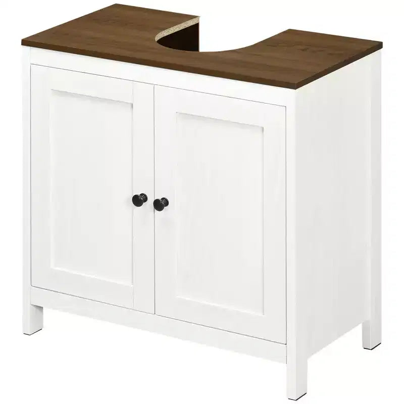 Meuble sous-lavabo kleankin, meuble de salle de bain sur pied, placard de rangement autoportant avec étagère réglable, deux portes, blanc antique