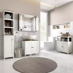Meuble sous-lavabo kleankin, meuble de salle de bain sur pied, placard de rangement autoportant avec étagère réglable, deux portes, blanc antique